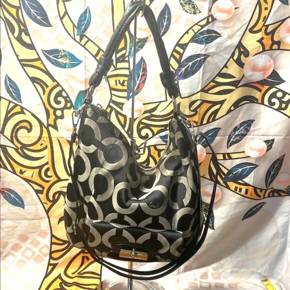 CoachKristin Black and Cream Signature Hobo Bag - #14753 - Picture 1 of 15